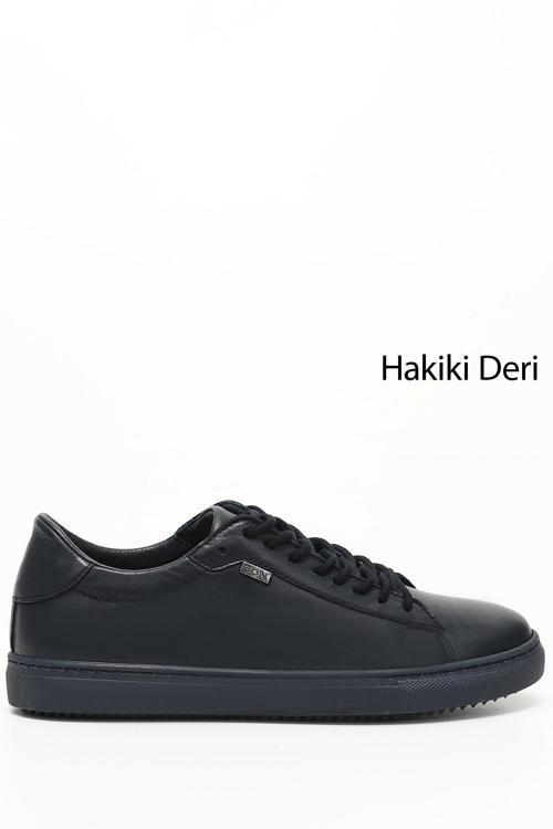 Kadın Lacivert Antik Bağcıklı Termo Taban Hakiki Deri Sneaker
