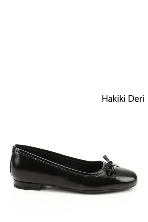 Kadın Siyah Rugan Fiyonklu Hakiki Deri Babet
