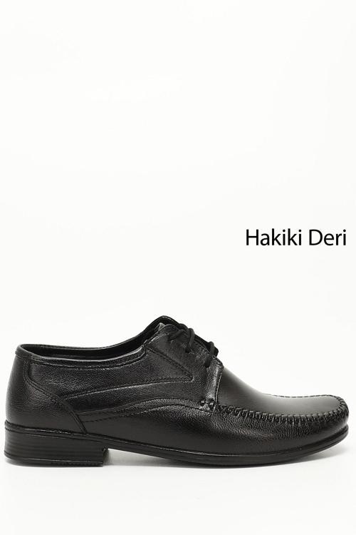 Erkek Siyah Bağcıklı Hakiki Deri Klasik Ayakkabı