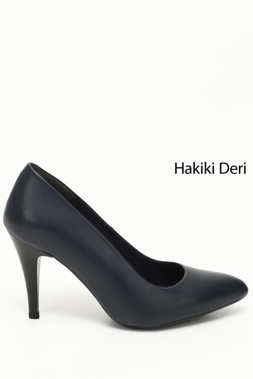 Kadın Lacivert Antik Sivri Burun İnce Topuklu Hakiki Deri Stiletto