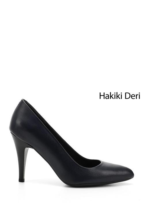 Kadın Lacivert Antik Sivri Burun İnce Topuklu Hakiki Deri Stiletto