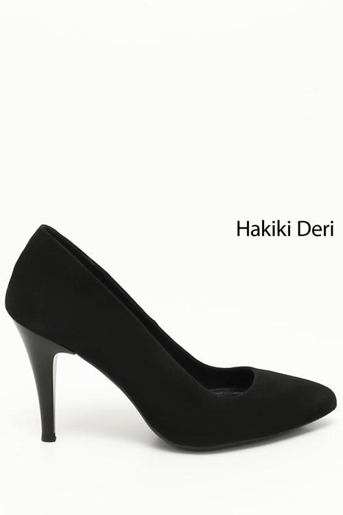 Kadın Siyah Süet Sivri Burun İnce Topuklu Hakiki Deri Stiletto