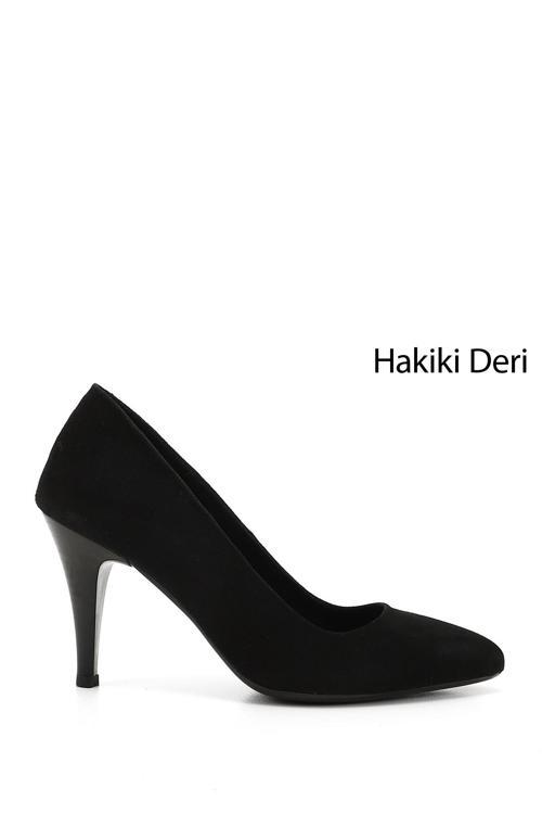 Kadın Siyah Süet Sivri Burun İnce Topuklu Hakiki Deri Stiletto