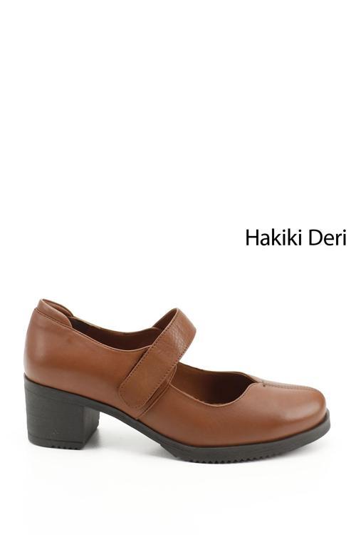 Kadın Taba Antik Kalın Topuklu Mary Jane Hakiki Deri Ayakkabı