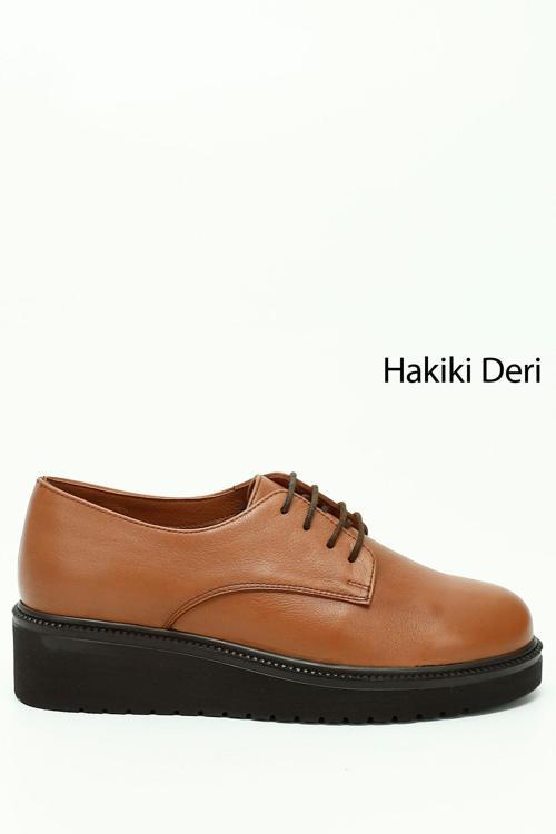 Kadın Taba Antik Bağcıklı Dolgu Taban Hakiki Deri Ayakkabı
