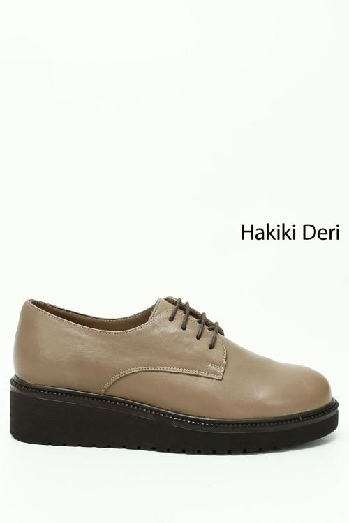 Kadın Vizon Antik Bağcıklı Dolgu Taban Hakiki Deri Ayakkabı