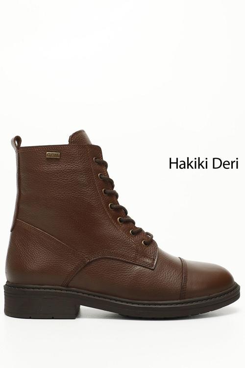 Kadın Kahve Floter Fermuarlı Hakiki Deri Postal Bot