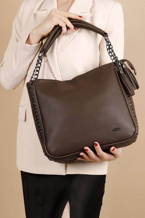 Kadın Kahverengi Püsküllü Omuz Çantası