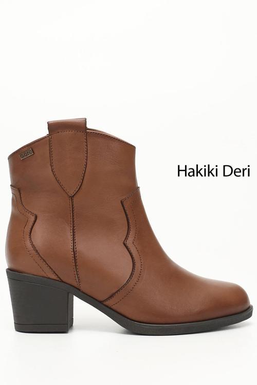 Kadın Taba Antik Kalın Topuklu Hakiki Deri Kovboy Bot