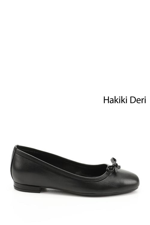Kadın Siyah Fiyonklu Hakiki Deri Babet