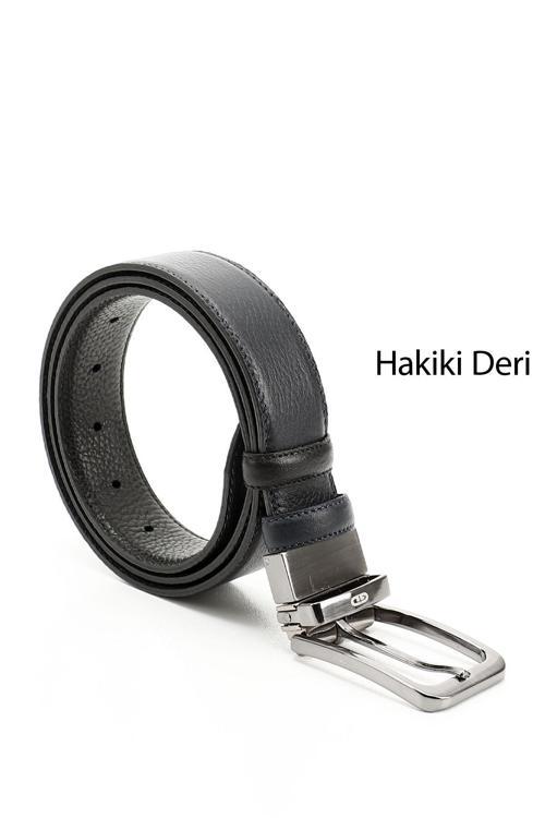 Erkek Siyaha Lacivert Hakiki Deri 3,5 Cm Çift Taraflı Klasik Kemer