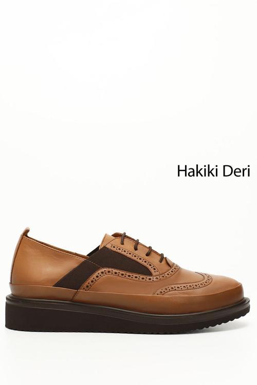 Kadın Taba Antik Bağcıklı Dolgu Taban Hakiki Deri Ayakkabı