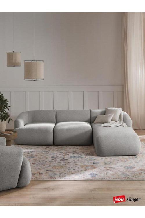 Mode Togg Soft Sağ Köşe Koltuk Takımı 3 Modül 15 Gri Bukle Kumaş Işbir Sünger(Evinize Teslim)