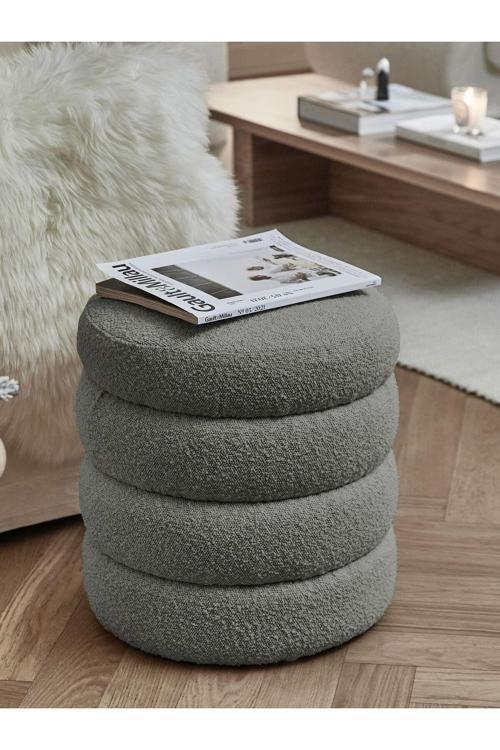 Mode Hocker Puf Antrasit Bukle Kumaş