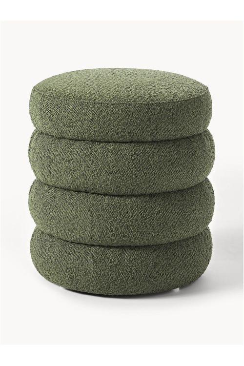 Mode Hocker Puf Yeşil Bukle Kumaş