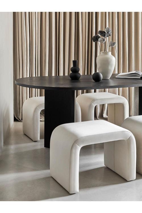 Mode Panelop U Modern Puf&bench 01 Kırık Beyaz Kadife Kumaş