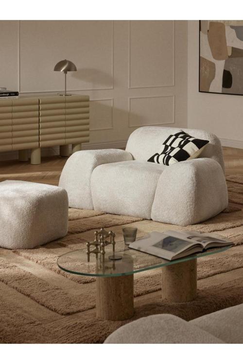 Mode Pier Berjer 01 Beyaz Bukle Kumaş Işbir Sünger(DAİRENİZE TESLİM)