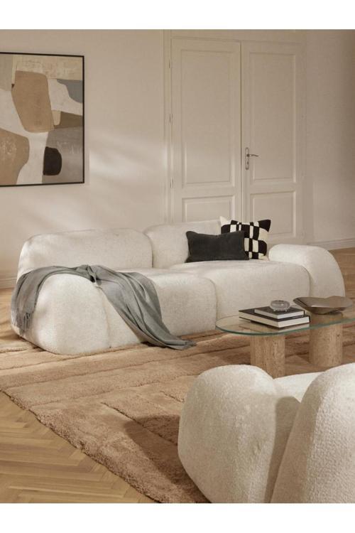 Mode Pier Ikili Kanepe 2 Modül 01 Beyaz Bukle Kumaş Işbir Sünger (DAİRENİZE TESLİM)