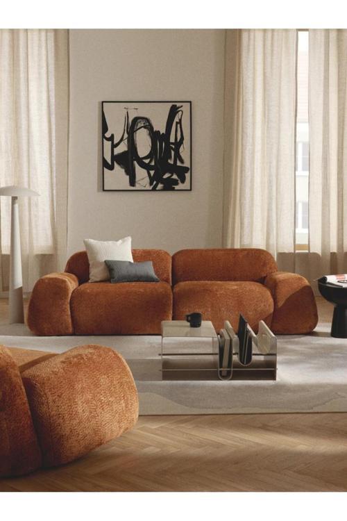 Mode Pier Ikili Kanepe Koltuk 2 Modül 07 Tarçın Bukle Kumaş (DAİRENİZE TESLİM)