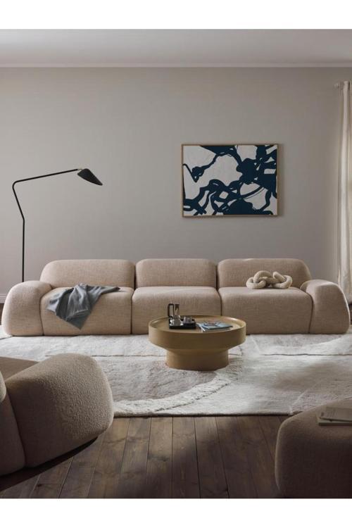 Mode Pier Üçlü Kanepe 3 Modül 02 Bej Bukle Kumaş Işbir Sünger (DAİRENİZE TESLİM)