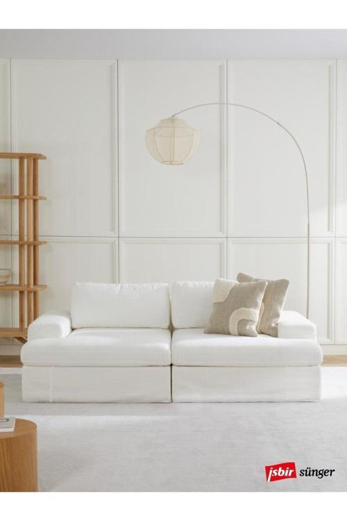 Mode Siesta Pro Kuş Tüyü Kanepe 2 Modül 01 Kırık Beyaz Keten Kumaş Işbir Sünger (DAİRENİZE TESLİM)