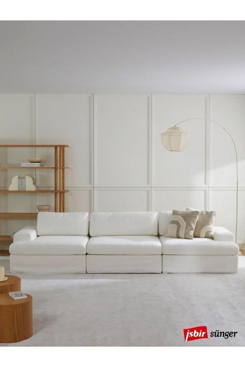Mode Siesta Pro Kuş Tüyü Kanepe 3 Modül 01 Kırık Beyaz Keten Kumaş Işbir Sünger (DAİRENİZE TESLİM)