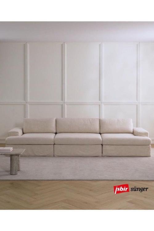 Mode Siesta Pro Kuş Tüyü Kanepe 3 Modül Bej Keten Kumaş Işbir Sünger (DAİRENİZE TESLİM)