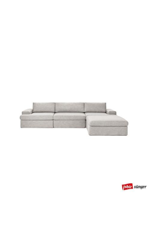 Mode Siesta Pro Kuş Tüyü Köşe Koltuk Takımı 4 Modül Gri Keten Kumaş Işbir Sünger(DAİRENİZE TESLİM)