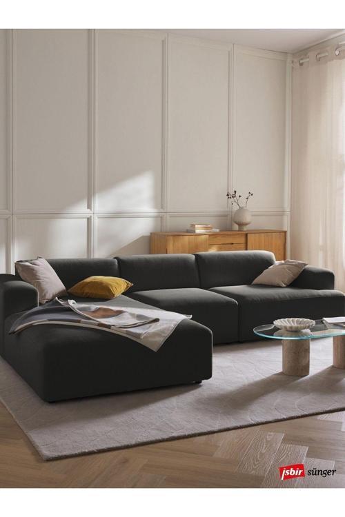 Mode Sofesta Sol Köşe Koltuk Takımı 3 Modül Koyu Antrasit Keten 27 Kumaş(Dairenize Teslim)