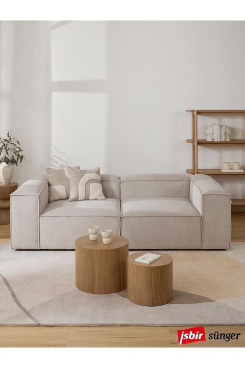 Mode Soft Ikili Kanepe Koltuk 2 Modül Bej Keten 05 Kumaş Işbir Sünger(DAİRENİZE TESLİM)