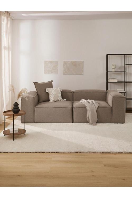 Mode Soft Ikili Kanepe Koltuk 2 Modül Kahve Keten Kumaş Işbir Sünger(DAİRENİZE TESLİM)