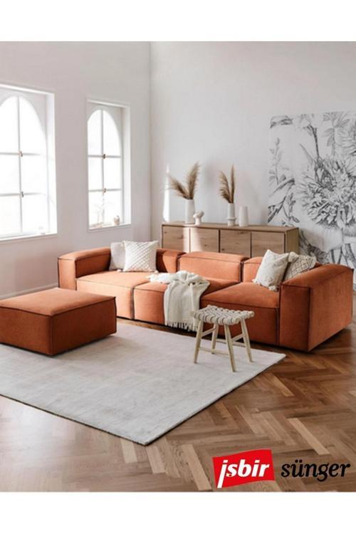 Mode Soft Köşe Koltuk Takımı 4 Modül 33 Numara Kiremit Renk Keten Kumaş (DAİRENİZE TESLİM)