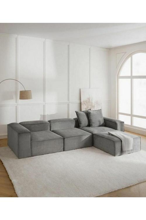 Mode Soft Köşe Koltuk Takımı 4 Modül Açık Antrasit Renk Babyface 23 Kadife Kumaş(DAİRENİZE TESLİM)