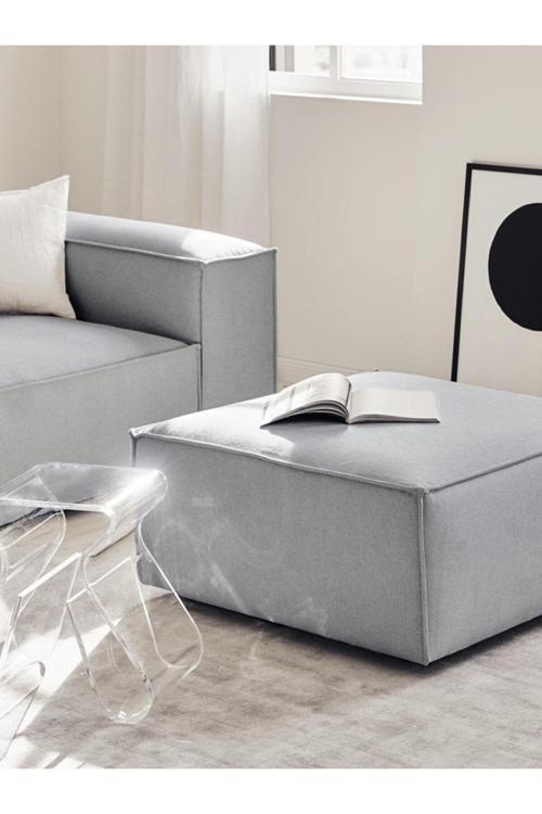 Mode Soft Puf 19 Gri Keten Kumaş Işbir Sünger (DAİRENİZE TESLİM)