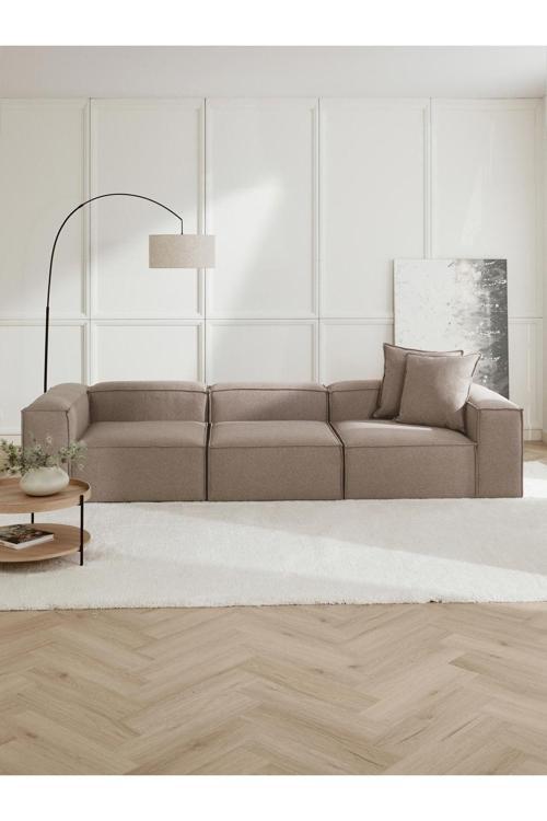 Mode Soft Üçlü Kanepe Koltuk 3 Modül Kahve Keten Kumaş Işbir Sünger(dairenize Teslim)