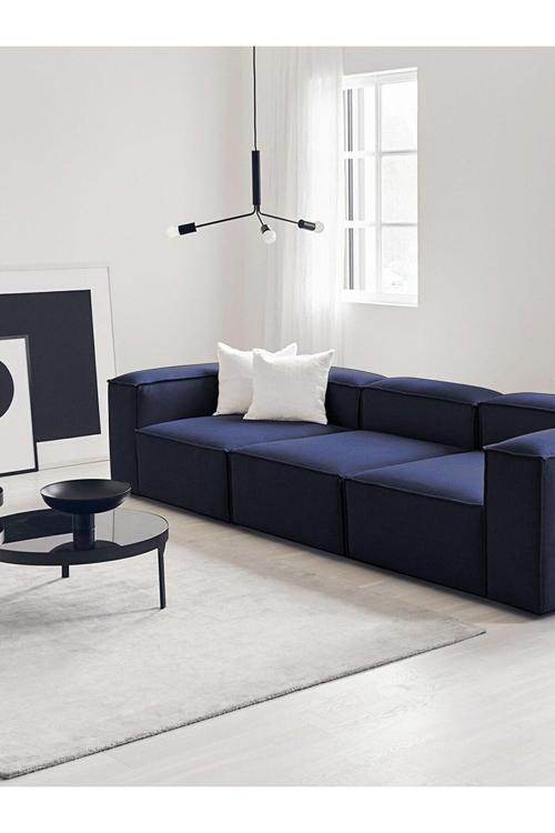 Mode Soft Üçlü Kanepe Koltuk 3 Modül Lacivert Keten Kumaş Işbir Sünger (DAİRENİZE TESLİM)