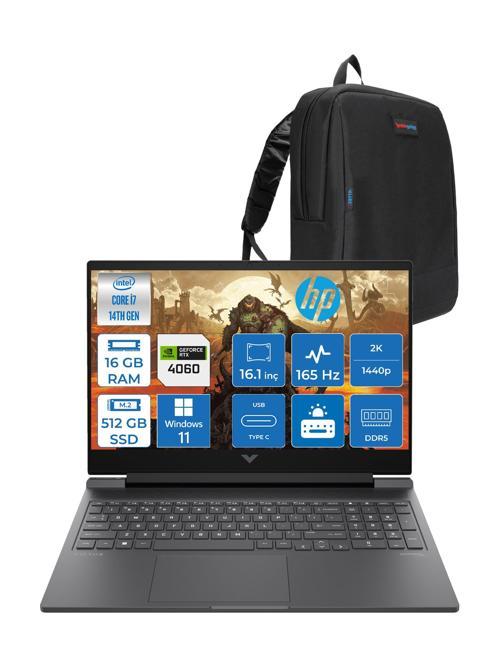 Victus 16-R1088NT Intel Core I7-14700HX 16GB Ddr5 512GB SSD RTX4060 8gb Windows 11 Pro 16.1 Inç 2k Qhd 165Hz 3ms IPS Gaming Laptop B8SG7EAF01 + Zetta Çanta