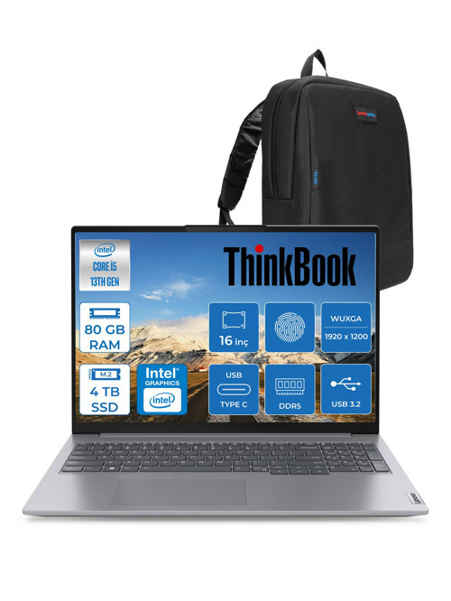 Thinkbook 16 G6 Irl Intel Core I5 13420H 80GB 4tb SSD 16" Wuxga 300NITS IPS Freedos Taşınabilir Bilgisayar 21KH00SXTRF30 + Zetta Çanta