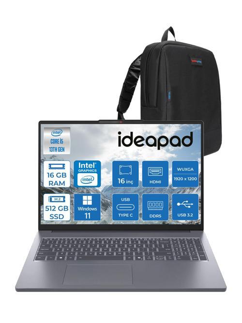 Ideapad Slim 3 16IRH10 Intel Core I5 13420H 16GB 512GB SSD Windows 11 Pro 16" Wuxga (1920X1200) IPS 300NITS Taşınabilir Bilgisayar 83K2001UTRP01 + Zetta Çanta