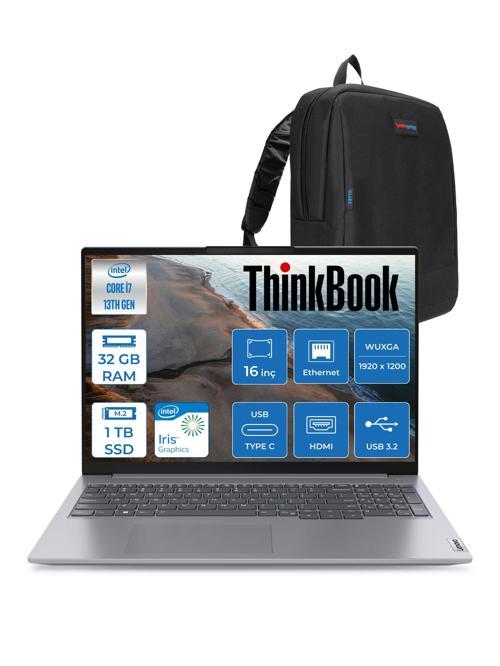 Thinkbook 16 G6 Irl Intel Core I7 13700H 32GB Ddr5 1tb SSD Intel Iris Xe 16" Wuxga 300NITS IPS Freedos Taşınabilir Bilgisayar 21KH00V1TRF10 + Zetta Çanta