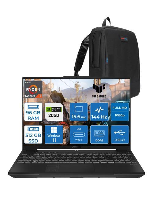 Tuf Gaming A15 FA506NFR Amd Ryzen 7 7435HS 96GB Ddr5 512GB SSD RTX2050 4gb 15.6" Fhd IPS 144HZ Windows 11 Pro Taşınabilir Bilgisayar HN012P29 + Zetta Çanta