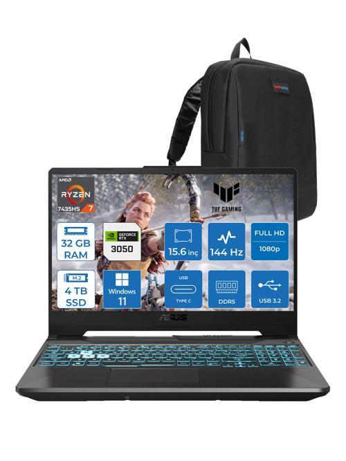 Tuf Gaming A15 FA506NCR Amd Ryzen 7 7435HS 32GB Ddr5 4tb SSD RTX3050 4gb 15.6" Fhd IPS 144HZ Windows 11 Home Taşınabilir Bilgisayar HN034H12 + Zetta Çanta