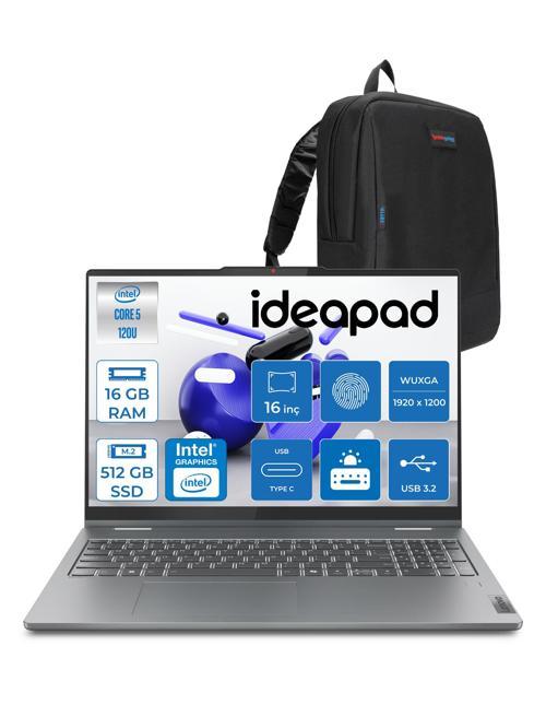 ıdeapad 5 16IRU9 Intel® Core™ 5 120U 16GB 512GB SSD 16" Wuxga 300NITS Dokunmatik Freedos Taşınabilir Bilgisayar+Lenovo Pen 883DU0053TR02+ZETTAÇANTA