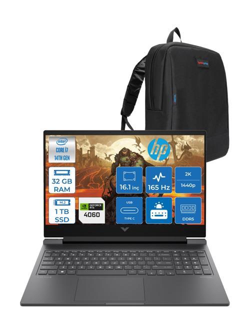 Victus 16-R1088NT Intel Core I7-14700HX 32GB Ddr5 1tb SSD RTX4060 8gb Freedos 16.1 Inç 2k Qhd 165Hz 3ms IPS Gaming Laptop B8SG7EAF10 + Zetta Çanta