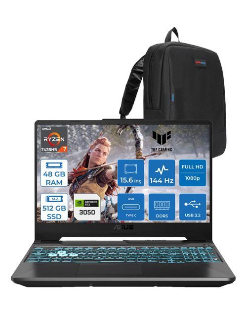 Tuf Gaming A15 FA506NCR Amd Ryzen 7 7435HS 48GB Ddr5 512GB SSD RTX3050 4gb 15.6" Fhd IPS 144HZ Freedos Taşınabilir Bilgisayar HN034F17 + Zetta Çanta