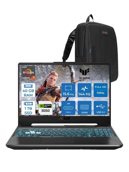 Tuf Gaming A15 FA506NCR Amd Ryzen 7 7435HS 40GB Ddr5 1tb SSD RTX3050 4gb 15.6" Fhd IPS 144HZ Freedos Taşınabilir Bilgisayar HN034F14 + Zetta Çanta
