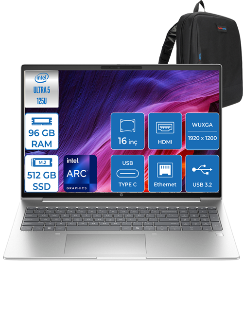 Probook 460 G11 Intel Core Ultra 5 125U Ddr5 96GB 512GB SSD Intel® Aı Boost 16 Wuxga IPS Windows 11 Home Taşınabilir Bilgisayar 9Y7S7ETH25 + Zettaçanta