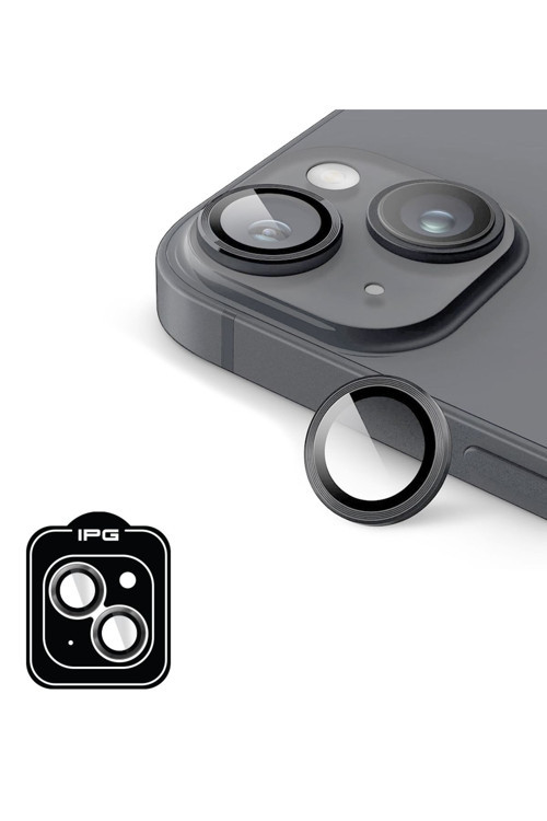 iPhone 14 / 14 Plus için IPG ProLENS Kamera Lens Koruyucu Alüminyum CD Çerçeveli, Kırılmaz Cam - Uzay Grisi