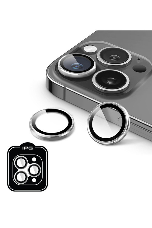 iPhone 16 Pro / Pro Max için IPG ProLENS Kamera Lens Koruyucu Alüminyum CD Çerçeveli, Kırılmaz Cam - Gümüş