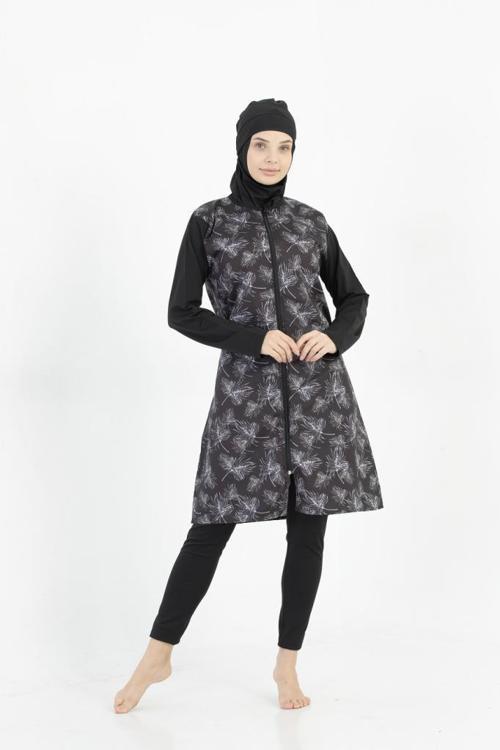 Bayan Desenli Tam Kapalı Tesettür Mayo 1800-40